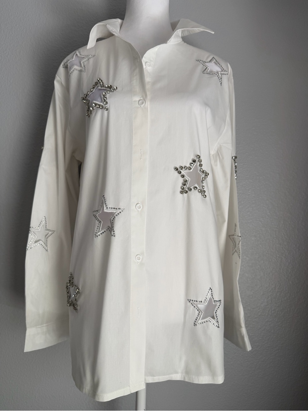 Embellished Star Button-Up Shirt - White